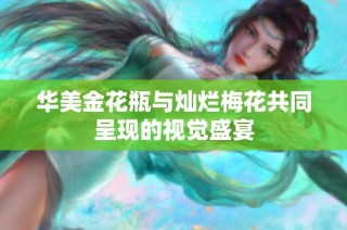 华美金花瓶与灿烂梅花共同呈现的视觉盛宴