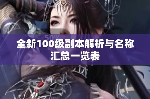 全新100级副本解析与名称汇总一览表